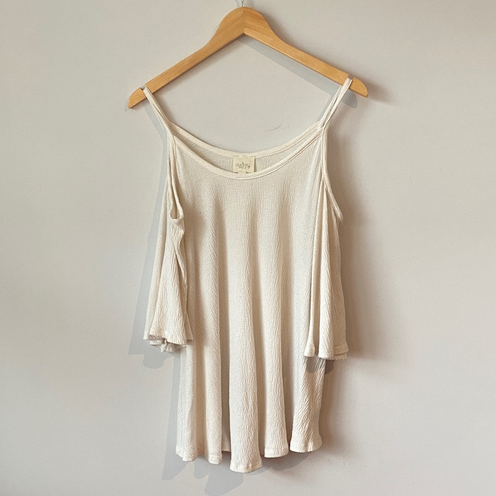 Audrey Cream Open Shoulder, Wide Sleeve Top